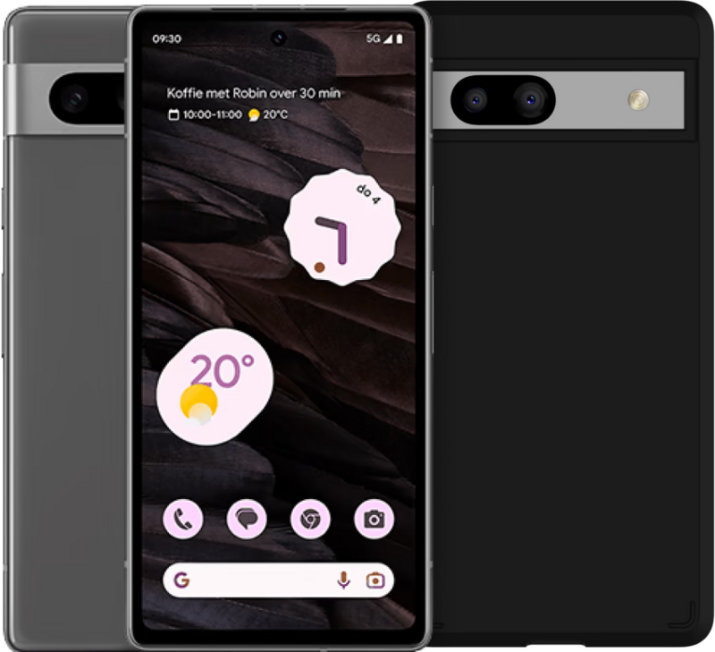 Google Pixel 7a 128GB Zwart 5G + BlueBuilt Back Cover Zwart - Jouwtelefoon.nl